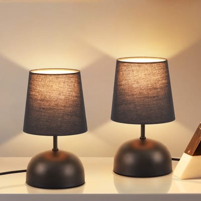 NETTLIFE Tafellamp - Ø 14 cm - 1xE14 - 2 stuks - Zwart - modern - Metaal en Stof - Nachtlamp met kabel - Slaapkamer lamp - voor Woonkamer Kantoor Venster Hotel - Zonder lichtbron