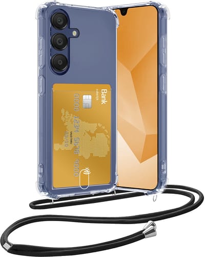 Hoesje Geschikt voor Samsung A16 Hoesje Met Telefoonketting Pasjeshouder Shockproof Case Koord - Hoesje Geschikt voor Samsung Galaxy A16 Hoes Met Kaarthouder - Transparant