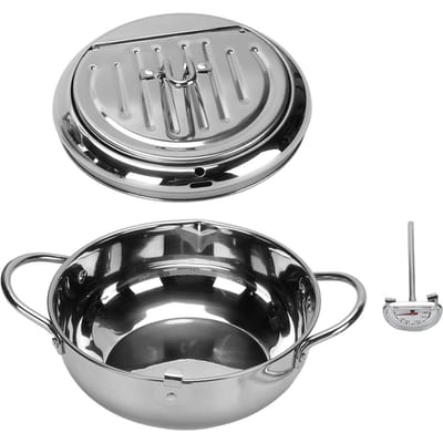 304 Roestvrij Staal Frituurpan Temperatuurregeling Multifunctioneel Oliebesparend Verdikt met 24cm / 9.4in gray