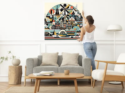 Modern groningen schilderij | Groningen's Geavanceerde Artistieke Uiting: Hedendaagse Vormgeving en Stijlvolle Verbeelding | Kunst - 80x80 centimeter op Dibond | Foto op Dibond