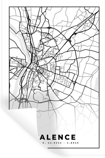 Muurstickers - Sticker Folie - Frankrijk - Plattegrond - Stadskaart - Valence - Kaart - Zwart wit - 20x30 cm - Plakfolie - Muurstickers Kinderkamer - Zelfklevend Behang - Zelfklevend behangpapier - Stickerfolie
