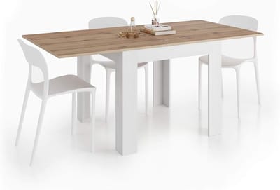 Uitschuifbare Tafel - Eettafel Klaptafel - Ruimtebesparend Wonen - Eenvoudig Verstelbaar - 90x90 tot 180cm - Rustiek Eiken Wit