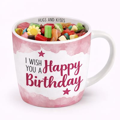 Mok - Koffie - Cadeau - Traktatie - Happy Birthday - Snoep - Zijden lint: "Speciaal voor jou"