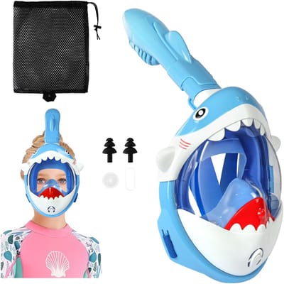 Snorkelmasker Full Face, Kinder Snorkelmasker 180° View Design, Anti-condens & Anti-lek Snorkelmasker, Verbeterd Ademhalingssysteem Dry Top Snorkelset