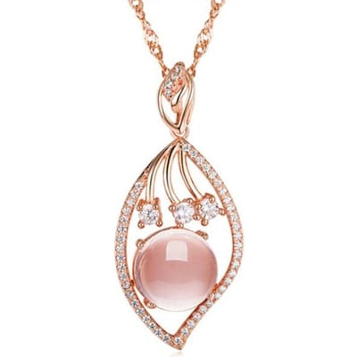 Echte 14k Roségouden Ketting Natuurlijke Rozenkwarts Hanger Voor Dames Pierscionki Topaas Edelsteen Bizuteria Bruiloft Hanger Sieraden roze