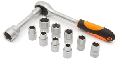 Ratel Dopsleutelset 1/2" – 12-Delig – Doppen 10–24 mm – Chroom-Vanadium Staal – Met Verlengstuk – Antislip Handgreep – Compact En Krachtig – Geschikt Voor Auto-, Montage- En Reparatiewerk [10857B]