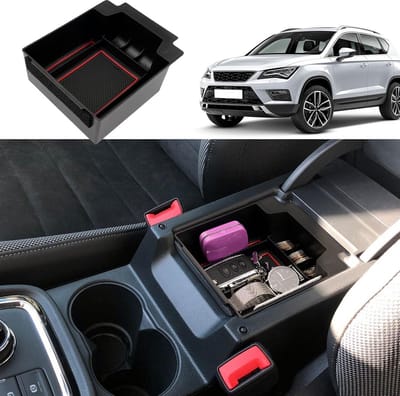 Armsteun Opbergcompartiment voor Seat Ateca 2016-2024, Centrale Opbergdoos, Organiser met Antislipmat voor Auto-accessoires en Ruimtebesparing