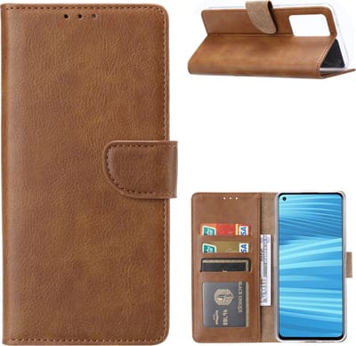 Hoesje Geschikt Realme GT2 5G Hoesje met Pasjeshouder Bruin - Hoesje Geschikt voor Oppo Realme GT2 5G hoesje Luxe Booktype Portemonnee case