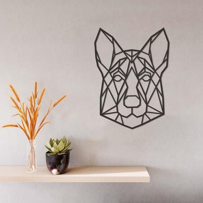 Geometrische Wanddecoratie - Duitse Herder - Hout - Wall Art - Muurdecoratie - Zwart - 40 x 29 cm