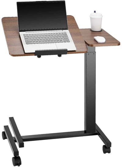 CORE Flipdesktop - Overbedtafel - Bijzettafel - Verstelbaar laptop bureau - Max. 30kg belastbaar - Met zwenkwielen - In hoogte en hoek verstelbaar - Industrieel design - 62.5x39x70-108cm - Bruin en zwart