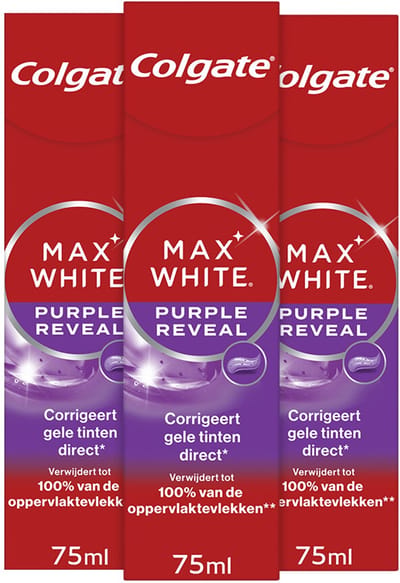 Colgate Tandpasta Max White Purple Reveal - 3 x 75 ml - Voordeelverpakking