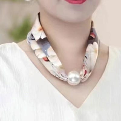 Mode Imitatie Parels Ketting Sjaal Neckerchief Magnetische Gesp Ketting Sleutelbeen Choker Sjaals Ring Kettingen Voor Vrouwen Meisjes beige