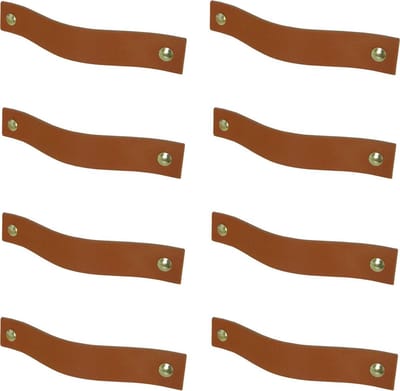 8x Leren handgrepen 'platte greep' - maat S (15,8 x 2,5 cm) - COGNAC - incl. 3 kleuren schroefjes (handgreepjes - leren grepen - greepjes - leren lusjes)