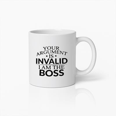 Je Argument is Ongeldig Ik Ben De Baas Mok – 330ml Grappige Koffiebeker voor op Kantoor – Cadeau voor Baas en Collega’s