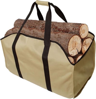Premium brandhout tas van polyester - draagbare mand voor brandhout - opvouwbare open haardtas - waterdichte opbergtas - Khaki