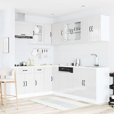 vidaXL - 11-delige - Keukenkastenset - Lucca - bewerkt - hout - glanzend - wit