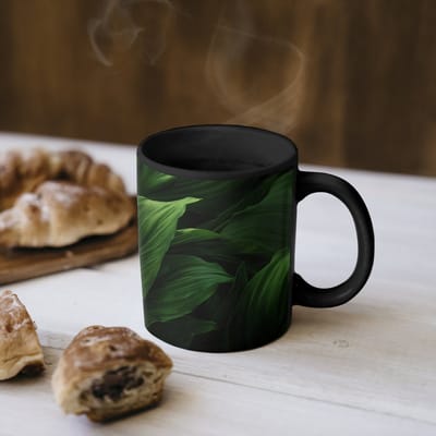 Magische Mok - Foto op Warmte Mokken - Koffiemok - Bladeren - Schaduw - Groen - Textuur - Magic Mok - Beker - 350 ML - Theemok
