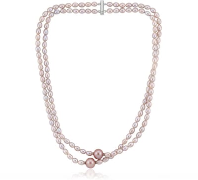 Cavill - Dubbele Rij Zilveren Ketting 925 Sterling Zilver Gerhodineerd - Paarse Zoetwaterkweekparels 11 mm - Elegante Damesketting 50,8 cm