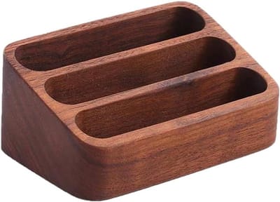 Houten Visitekaartjeshouder, 3-laags Kaartdisplay Stand van Natuurlijke Walnoot, Minimalistische Organizer voor Kantoor en Thuis, Professioneel en Stijlvol