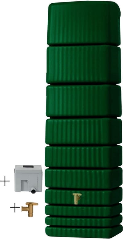 Graf regenton Slim 650 L groen-met kraantje -met vulautomaat voor rechthoekige regenpijp