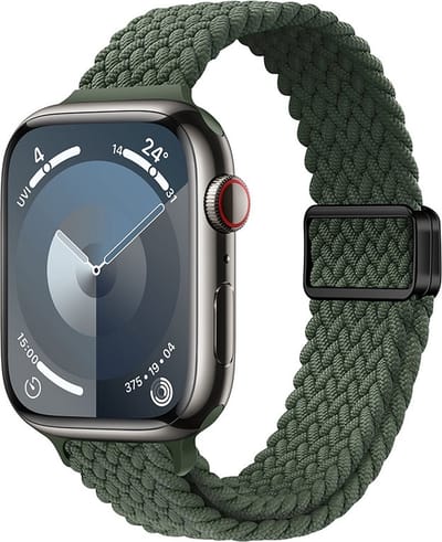Bandje van gevlochten nylon - geschikt voor Apple Watch series 1/2/3/4/5/6/7/8/9/10/11/ SE (1,2,3) / Ultra (1,2,3) met maat 44 mm / 45 mm / 46 mm / 49 mm - donkergroen