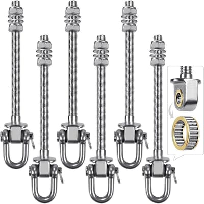 Zware RVS Schommelhaken met Lagers - Set van 6 - Voor Houten en Stalen Balken - Universele Ophangpunten