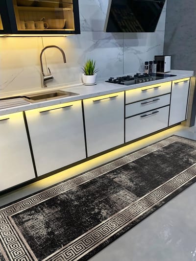 De Groen Home Vloerkleed 65x180cm - HARMONIE COLLECTIE - Gold & Zwart - Keukenloper - Halloper - Keukenmat - Wasbaar Antislip