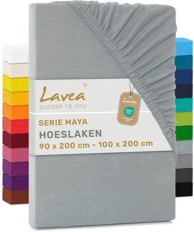 Lavea® Hoeslaken 90x200cm - 100x200cm 100% Katoen, Zacht en Ademend – Geschikt voor Matrassen tot 20 cm – Jersey met Elastiek Rondom – Zilver