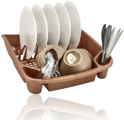 Afdruiprek – Afwasrek Kunststof – Roségoud – 48,5×38,5×11 cm – Droogrek voor Servies, Borden, Glazen – Compact en Stevig