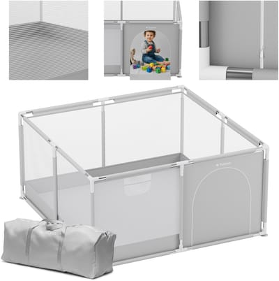 Tulano - Cozy 20 - baby box - kinderbox – 125x125 cm – voor binnen en buiten – grijs/wit – ademend gaas – EN71-gecertificeerd – 6 tot 36 maanden