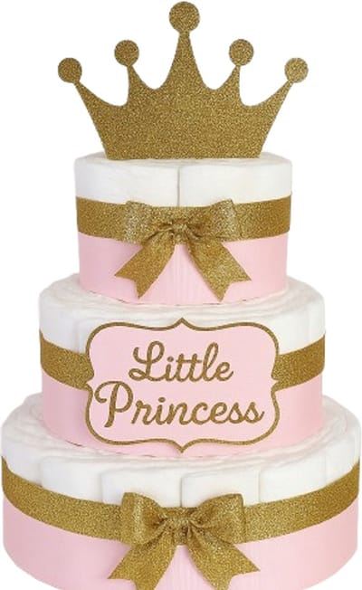 Luiertaart Little Princess – Luxe Roze & Goud – 3-Lagen – Baby Girl Cadeau