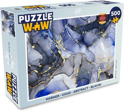 Puzzel Marmer - Goud - Abstract - Blauw - Legpuzzel - Puzzel 500 stukjes
