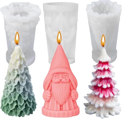 3 Stuks Silicone Mallen voor Kerstboom Kaarsen, 3D Gnome Kaars Mallen, DIY Kaarsen Gieten en Aroma Geuren