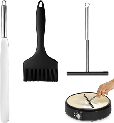 3-delige set voor het maken van crêpes, pannenkoeken en deeg; roestvrijstalen spatula, deegverdeler en turner voor een perfecte bereiding in de keuken