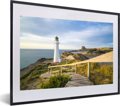 Fotolijst incl. Poster - Zee - Vuurtoren - Wit - 60x40 cm - Posterlijst