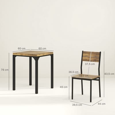 FloraGrace Eetkamerset Voor 2 Personen - Compact Tafelset Met 2 Stoelen - Landelijke Stijl - MDF En Metaal - Rustiek Bruin