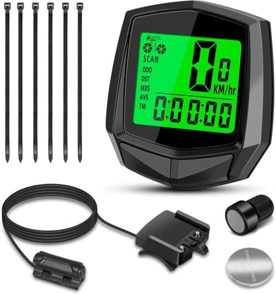 SnelShoppen - Fietscomputer met 16 Functies en Snelheidsmeter - IP65 Waterdichte Fietssnelheidsmeter met LCD Achtergrondverlichting - Inclusief Batter