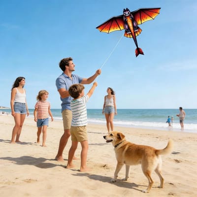 Grote Strandvlieger - Dierenspeelgoed - Outdoor Activiteit - Stabiele Vlucht - 100m Touw - Rood