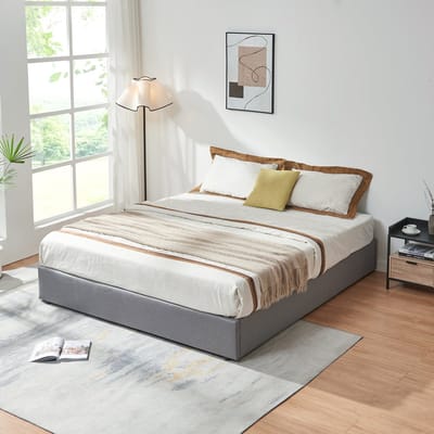 Tweepersoonsbed Nola met bedbodem linnen 200x160 cm grijs [en.casa]