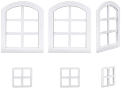 Dailygoods- Poppenhuisramen Set van 6 - Houten Miniatuurramen 1:12 - Decoratieve Rekwisieten - 2 Stijlen - Hoogwaardig Hout - Afmetingen 39,5x39,5mm/103x84mm