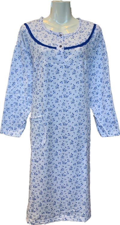 Dames Winter Nachtjapon Gebloemd (variant 2) - Kleur Blauw - Maat M