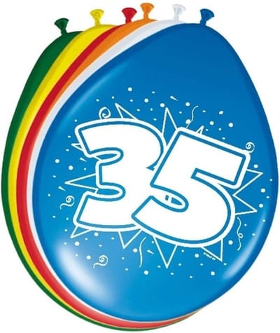 folat Verjaardag leeftijd ballonnen - 35 jaar - 24x stuks - mix kleuren - feestartikelen/versiering
