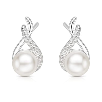 Zilver Parel Oorbellen - Zilveren Parel Oorbellen - Oorbellen met Parel - Silver Pearl Drops Stud Earrings - Amona Jewelry