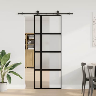 vidaXL - Schuifdeur - met - beslag - 76x205 - cm - gehard - glas - en - aluminium