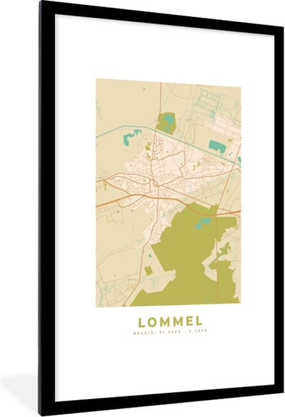 Fotolijst incl. Poster - Plattegrond - Stadskaart - Kaart - België - Lommel - 80x120 cm - Posterlijst