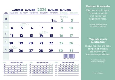 Brepols Kalender 2026 - Muismatkalender - Transparant topvel - 12 vel met maandoverzicht - 18 x 23 cm