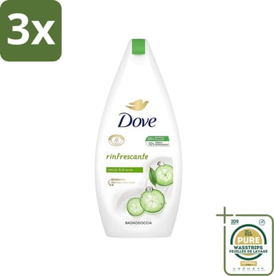 3 x Dove - Douchegel - Refreshing - Komkommer & Groene thee - Verfrissend - 400 ml - Grootverpakking - Douchegel - Frisheid - Verfrissend - Kalmerende Scrub - Uitdroging Voorkomen