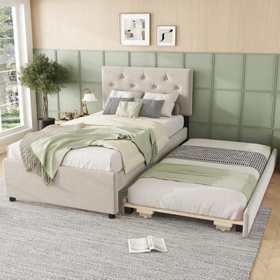 Uittrekbaar Kinderbed 90x200 cm met Extra Slaapplaats en Lattenbodem, Beige Velvet