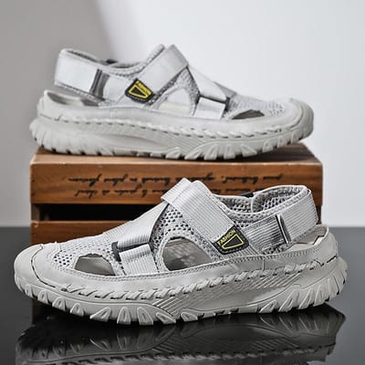 Zomer Heren Sandalen Echt Leer Heren Casual Schoenen Outdoor Heren Leren Sandalen voor Heren Strand Schoenen Romeinse Herenschoenen 46 gray