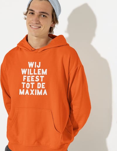 Oranje Koningsdag Hoodie Wij Willem Feest Tot De Maxima - Maat XS - Uniseks Pasvorm - Oranje Feestkleding